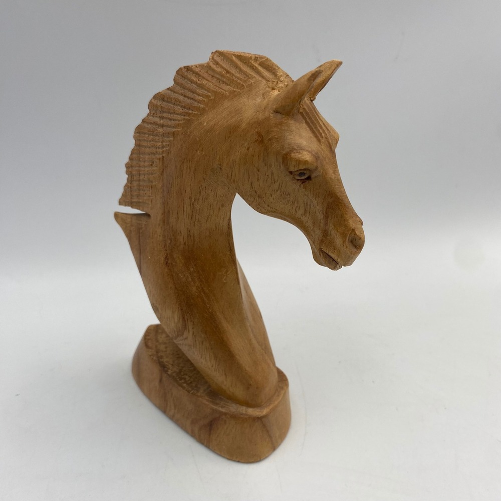 Vintage Hand Carved Wood Horse Head Bust Sculpture‎ Figurative Statue 6.5 Inch